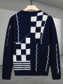 Manfinity Men'S Plaid & Striped Patchwork Cardigan Sweater
