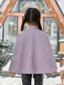 SHEIN Kids Cooltwn Young Girl Plaid Cloak Sleeve Belted Overcoat