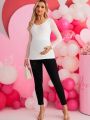 SHEIN Maternity Lace Trim V-Neck Mesh Long Sleeve T-Shirt