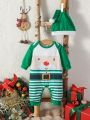 Baby Boy Striped & Cartoon Graphic Jumpsuit & Hat