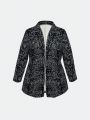 Women's Plus Size Shawl Collar Sequined Open Front Blazer Jacket
