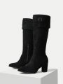 MOTF PREMIUM BUCKLE DECOR ROUND TOE OVER THE KNEE BOOT