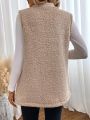 SHEIN LUNE Women'S Sherpa Single-Breasted Sleeveless Jacket
