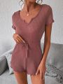 Notched Neckline Lettuce Trim Knot Front Sleep Romper