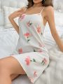 Women'S Floral Printed Spaghetti Strap Sleep Dress