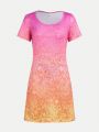 Teen Girl's Elegant Party Lace Ombre Printed Dress