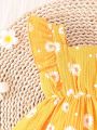 SHEIN Baby Girl Daisy Print Ruffled Hem Dress