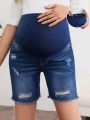 SHEIN Maternity Denim Shorts Low Waist Slim Fit Stretchy Capri Jeans