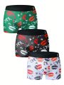 Men's Boxer Briefs, Boys' Four-corner Printed Underwear, Large Size Breathable Men's Shorts, Four-season Pants, Men's 3-piece Pack