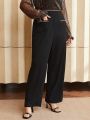 SHEIN BIZwear Plus Size Color Block Chain Decoration High Waisted Suit Pants