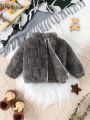 SHEIN Baby Boys' Autumn & Winter Long Sleeve Plaid Fleece Jacket, Trendy Style
