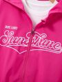 Teenage Girls' Letter Printed Zipper Front Hooded Jacket