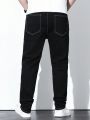 Men's Plus Size Solid Color Denim Jeans With Slanted Pockets