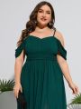 Plus Cold Shoulder Ruched Split Thigh Chiffon Bridesmaid Dress