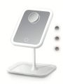 1pc Led Lighted Square Plastic Desktop Beauty & Makeup Mirror With 3 Light Colors, Foldable Base And Storage Function