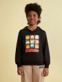 GARFIELD X SHEIN Tween Boy Cartoon Printed Hooded Sweatshirt