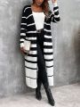 SHEIN LUNE Striped Pattern Drop Shoulder Duster Cardigan