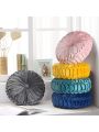 Set of 2 Decorative Round Pleated Throw Pillows, Classy Accent Pumpkin Throw Pillows with Center Button, Vintage Velvet Floor Pillow for Sofa Couch Vanity Chair Bed, 14.5