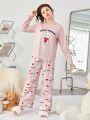 SHEIN 2pcs Teen Girls' Letter & Little Bear Pattern T-shirt And Pants Homewear