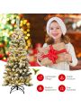 Gymax 4.5ft Pre-lit Pencil Snow Flocked Pencil Christmas Tree Holiday Decoration