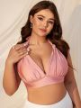 SHEIN Swim Mod Plus Size Tie Detail Backless Bikini Top