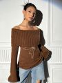 SHEIN ICON Women's Solid Color Off-shoulder Sweater With Butterfly Pattern