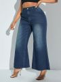 Plus Size High Waisted Flared Jeans With Stone Wash