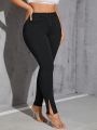 SHEIN SXY Plus Size High Waisted Skinny Jeans With Slit Hem