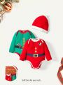 Cozy Cub Baby Boy 2pcs Christmas Print Bodysuit & 1pc Hat