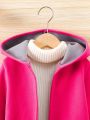 Young Girl 1pc Dual Pocket Hooded Open Front Thermal Lined Overcoat
