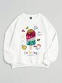 SHEIN Qutie Cartoon & Slogan Graphic Drop Shoulder Sweatshirt