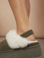 Women's Green Plush Thick Bottom House Slippers