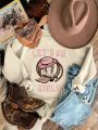 Cowboy Boots & Letter Graphic Thermal Lined Sweatshirt