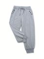 SHEIN LUNE Plus Drawstring Waist Button Detail Sweatpants