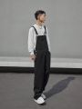 Manfinity Hypemode Loose Men's Solid Color Slant Pocket Denim Overalls Jumpsuit