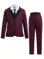 2pcs/Set Boy'S Printed Blazer Suit Jacket And Pants Set, Formal Wear
