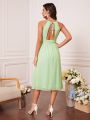 Keyhole Neckline Tie Backless Chiffon Cami Bridesmaid Dress