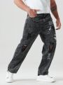 Men's Patch & Ripped Plus Size Jeans