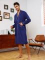 Men Contrast Piping Dual Pocket Belted Robe