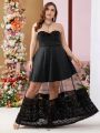 SHEIN Belle Plus Size Strapless Evening Gown With 3d Flower Decor And Perspective Netting Skirt