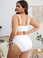 SHEIN Swim Curve Plus Drawstring Front Tie Side Bikini Swimsuit,Summer Beach