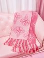 SHEIN X Cardcaptor Sakura Cartoon Jacquard Warm Thick Pink Tassel Scarf