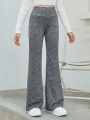 SHEIN Kids EVRYDAY Girls' Knit Solid Color Flared Pants, Comfortable Leisure Trousers