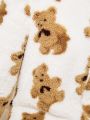 SHEIN Teen Girl Bear Pattern 3D Ear Design Hooded Flannel Jumpsuit
