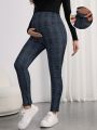 SHEIN Pregnant Women's Adjustable Waist Grid Pattern Leggings
