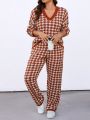 SHEIN LUNE Plus Size Women's Houndstooth Sweater And Sweater Pants Set