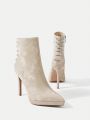 SHEIN Belle Rhinestone Detail Pointed Toe Stiletto Ankle Boots
