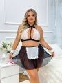 Plus Size Women's Sexy Dressing-up Costume Set, Top, Skirt, 2 Bracelets And Headpiece