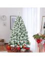 Costway 4.5FT Artificial Hinged Christmas Tree Snow Flocked Pine Tree w/400 Tips and Foldable Base