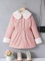 SHEIN Tween Girls' Thickened Cinching Waist Woven Coat With Collar And Lining